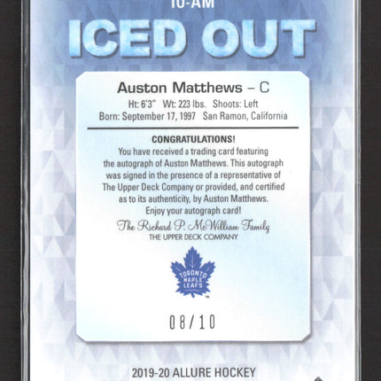 2020 Upper Deck Allure Iced Out Auston Matthews #IO-AM Blue 08/10 Auto