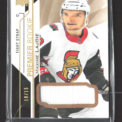 2018 Upper Deck Premier Hockey Maxime Lajoie #60 Fight Strap 10/15 Memorabilia