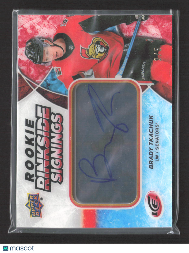 2019 Upper Deck Ice Rookie Rinkside Signings Brady Tkachuk #RRS-BT 2/5 Auto Red