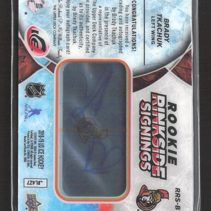 2019 Upper Deck Ice Rookie Rinkside Signings Brady Tkachuk #RRS-BT 2/5 Auto Red