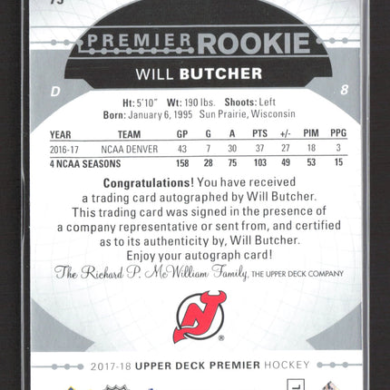 2018 Upper Deck Premier Will Butcher #75 Auto