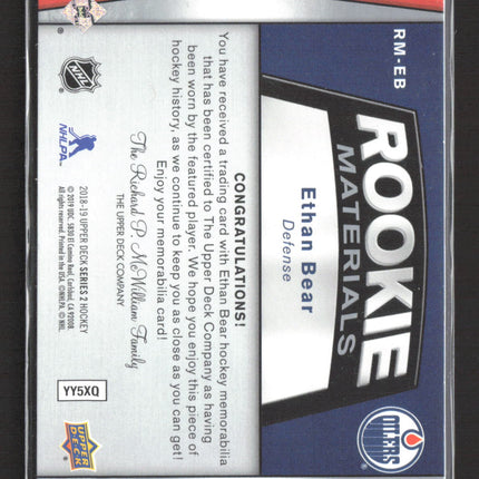 2019 Upper Deck Series 2 Rookie Materials Ethan Bear #RM-EB Memorabilia Jersey