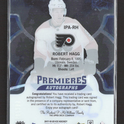2018 Upper Deck Ice Ice Premieres Autographs Robert Hagg #IPA-RH Auto /299