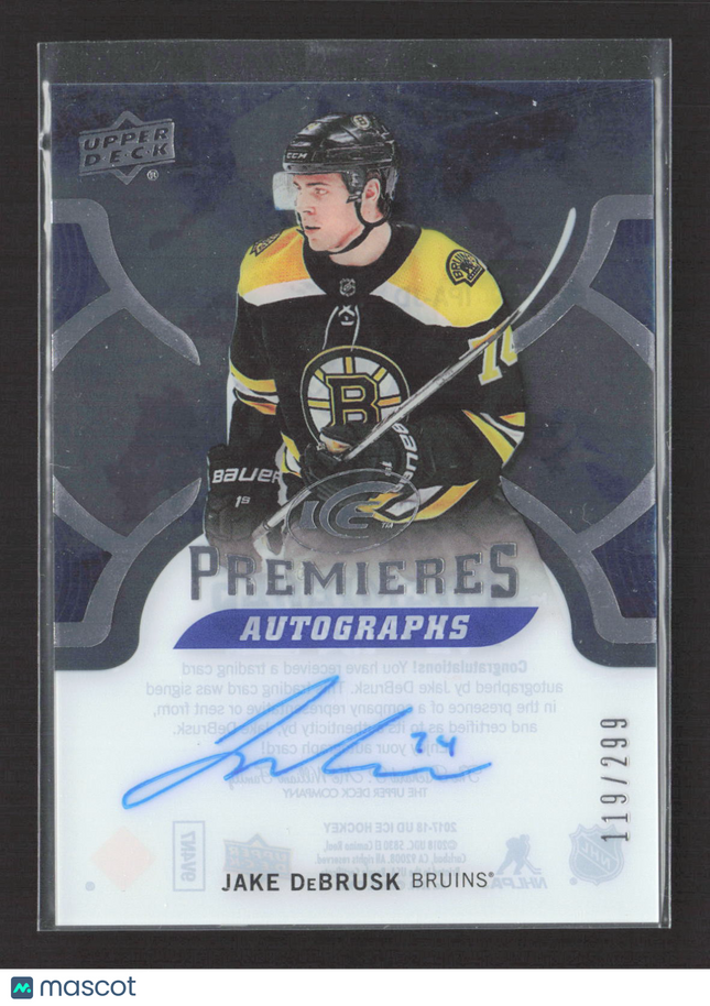 2018 Upper Deck Ice Premieres Autographs Jake DeBrusk #IPA-JD 119/299 Auto