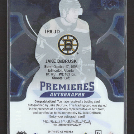 2018 Upper Deck Ice Premieres Autographs Jake DeBrusk #IPA-JD 119/299 Auto