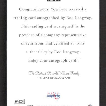 2018 Upper Deck Ultimate Collection Hockey Rod Langway #AL-94 Auto