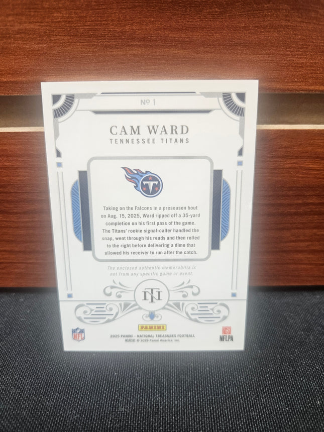 2025 Panini National Treasures Cam Ward #1 RC Gold Laundry Tag Patch 10/10