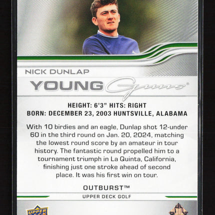 2026 Upper Deck Golf Young Guns Outburst Nick Dunlap #105 Silver Young Guns