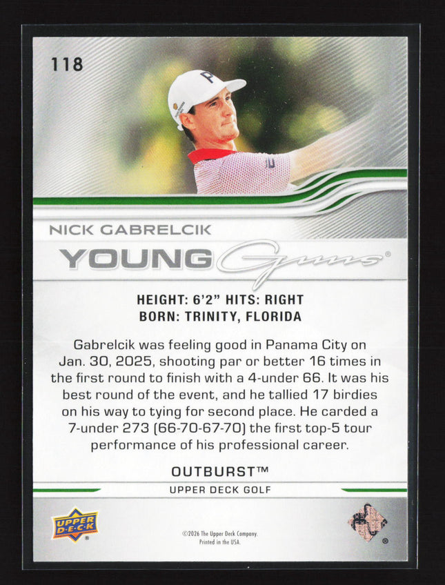 2026 Upper Deck Golf Young Guns Outburst Nick Gabrelcik #118