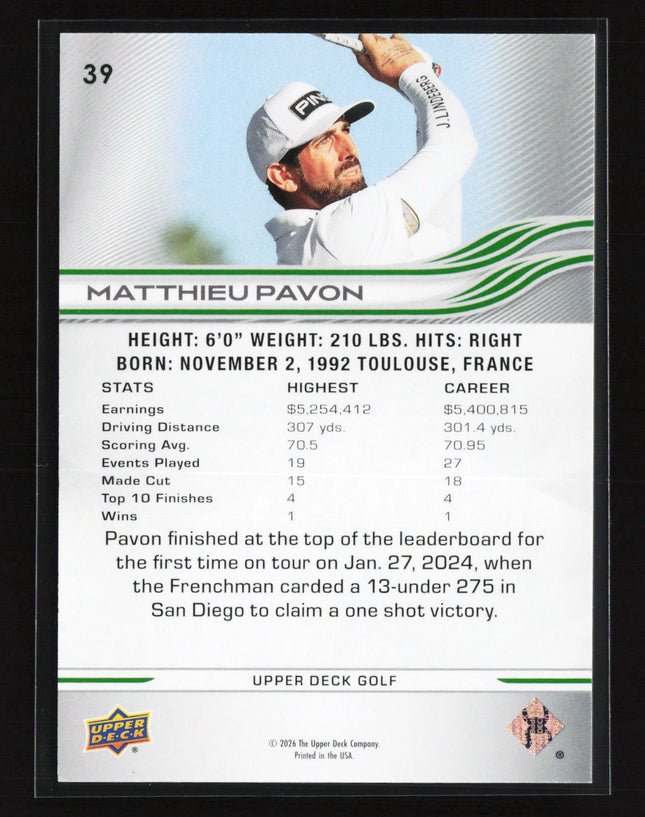 2026 Upper Deck Golf UD Exclusives Matthieu Pavon #39 068/100