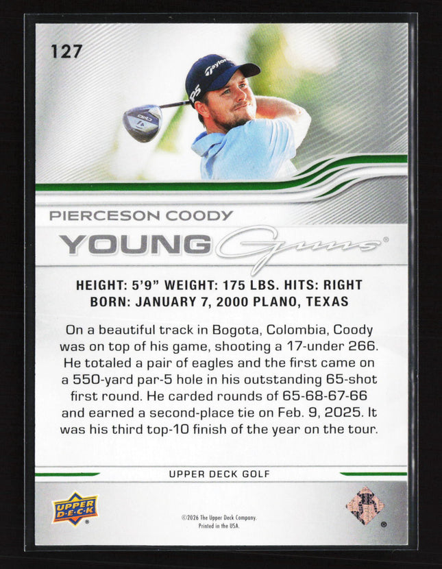 2026 Upper Deck Golf Young Guns Pierceson Coody #127 UD Exclusives 014/100