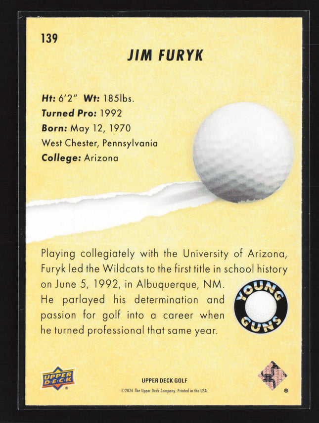 2026 Upper Deck Golf Young Guns Jim Furyk #139