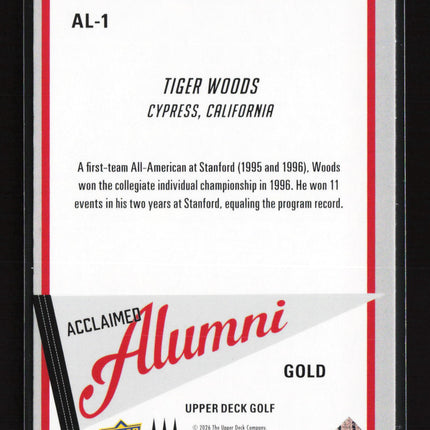 2026 Upper Deck Golf Acclaimed Alumni Tiger Woods #AL-1 Gold