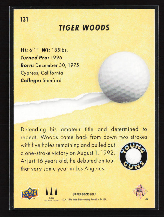 2026 Upper Deck Golf Young Guns Tiger Woods #131