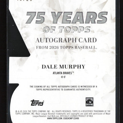 2026 Topps Dale Murphy #75YA-DMU Auto Orange 13/25