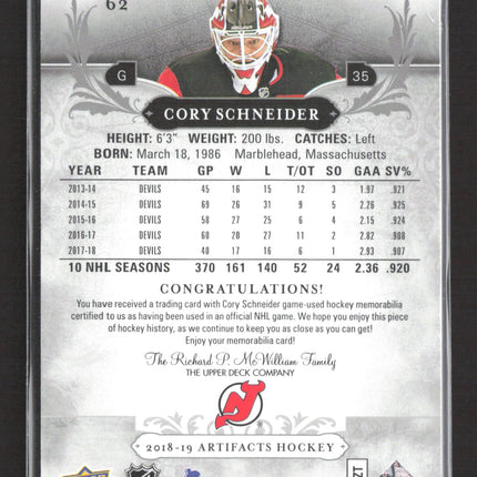 2018 Upper Deck Artifacts Cory Schneider #62 Game-used hockey 136/165 Jersey