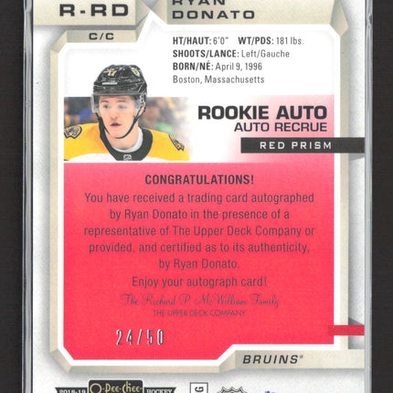 2019 O-Pee-Chee Platinum Ryan Donato #R-RD Red Prism 24/50 Auto