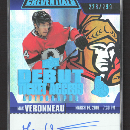 2020 Upper Deck Credentials Debut Ticket Access Max Veronneau #RTAA-MV Auto /299