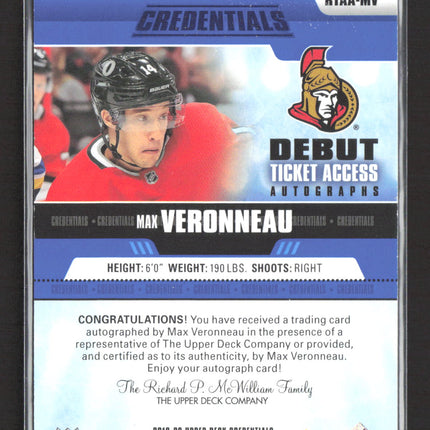 2020 Upper Deck Credentials Debut Ticket Access Max Veronneau #RTAA-MV Auto /299