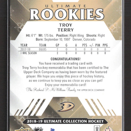 2017 Upper Deck Ultimate Collection Ultimate Rookies Troy Terry #87 Jersey Patch