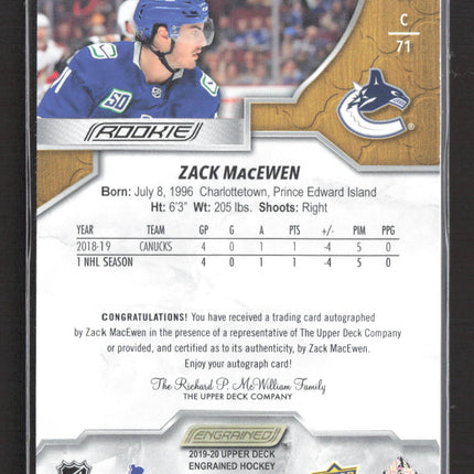 2020 Upper Deck Engrained Hockey Zack MacEwen #80 Auto