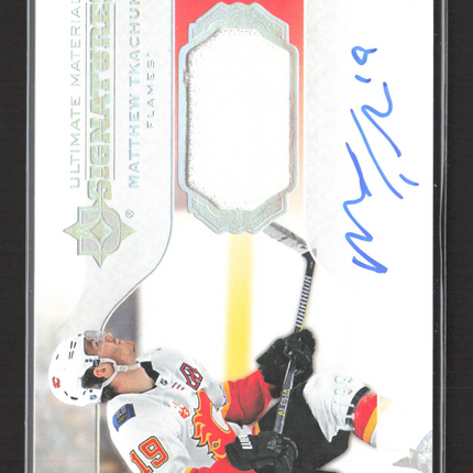 2020 UD Ultimate Material Signatures Matthew Tkachuk #UMS-MT Jersey Auto /99