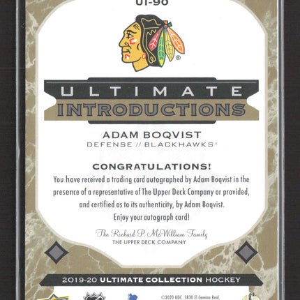 2020 Upper Deck Ultimate Introductions Adam Boqvist #UI-90 Auto