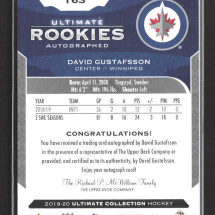 2020 Upper Deck Ultimate Collection Ultimate Rookies David Gustafsson #163 Auto