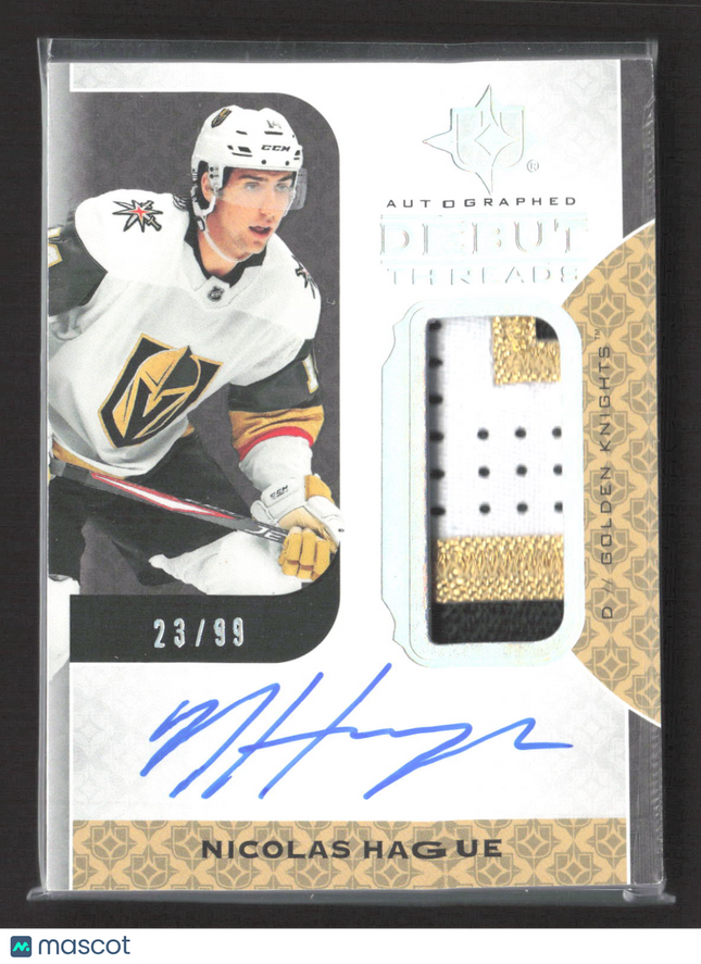 2020 Upper Deck Ultimate Debut Threads Nicolas Hague #DT-NH Patch Auto /99