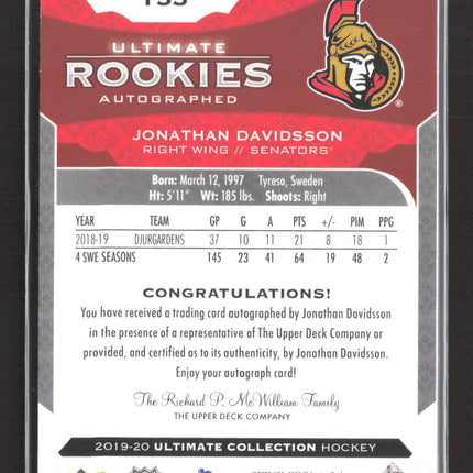 2020 Upper Deck Ultimate Collection Ultimate Rookies Jonathan Davidsson #155