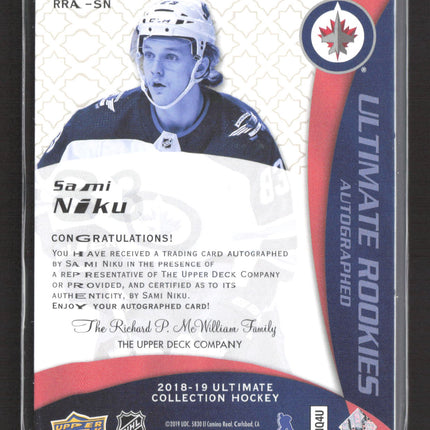 2019 Upper Deck Ultimate Collection Ultimate Rookies Auto Sami Niku #RRA-SN /175