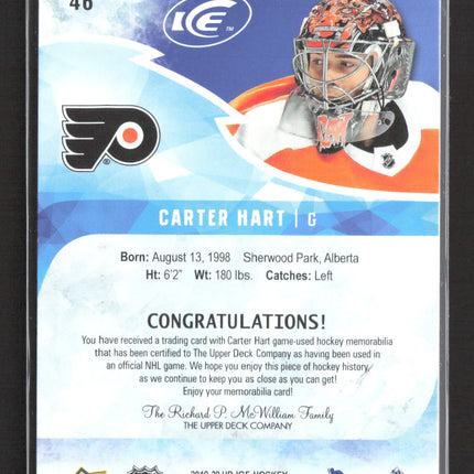2020 Upper Deck Ice Carter Hart #46 Game-used hockey memorabilia