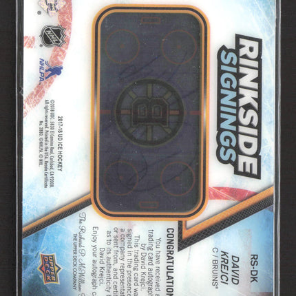 2018 Upper Deck Ice Rinkside Signings David Krejci #RS-DK Authentic Auto