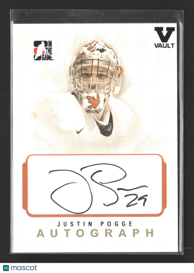 2007 In The Game O Canada Vault Justin Pogge #A-JP Authentic Autograph