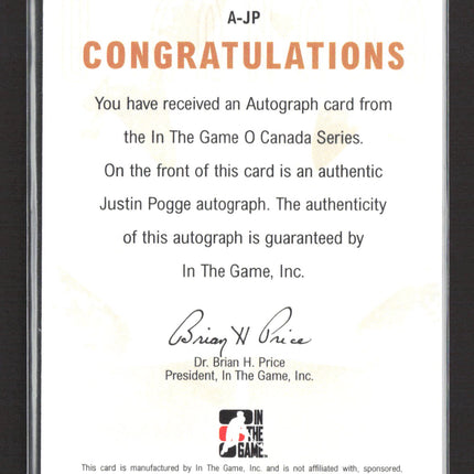2007 In The Game O Canada Vault Justin Pogge #A-JP Authentic Autograph