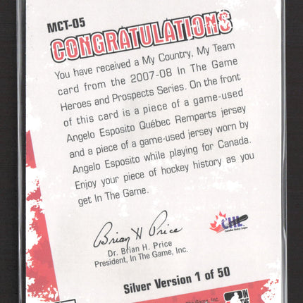 2007 In The Game Heroes and Prospects My Country Team Angelo Esposito Relic 1/1