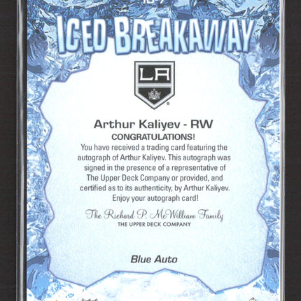 2024 Upper Deck Allure Iced Breakaway Arthur Kaliyev #IB-7 Blue Auto