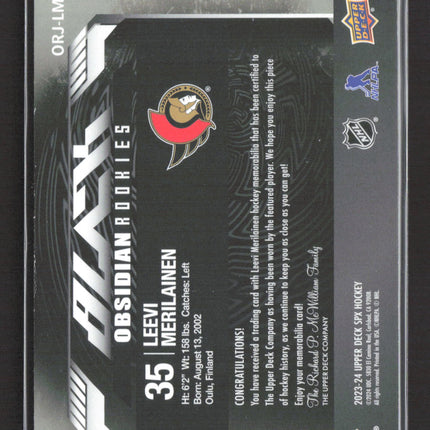 2024 Upper Deck SPx Black Obsidian Rookies Leevi Merilainen #ORJ-LM Jersey