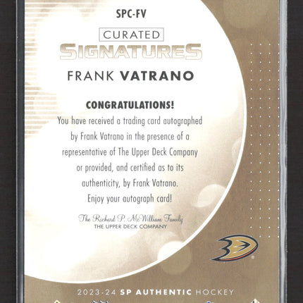 2024 Upper Deck SP Authentic Curated Signatures Frank Vatrano #SPC-FV /299 Auto