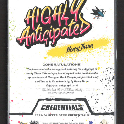 2024 Upper Deck Credentials Highly Anticipated Henry Thrun #HA-41 Auto