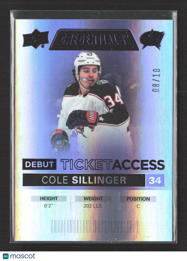 2022 Upper Deck Credentials Debut Ticket Access Cole Sillinger #135 Holo 08/10