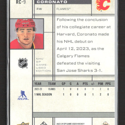 2024 Upper Deck SP Game Used Edition Matthew Coronato #RC-9 128/499