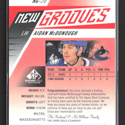 2024 Upper Deck SP Game Used New Grooves Aidan McDonough #NG-20 Jersey
