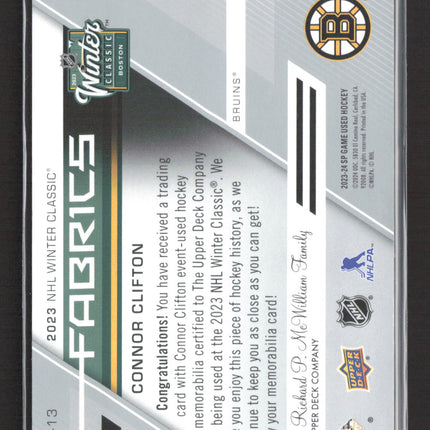 2024 SP Game Used Hockey NHL Winter Classic Fabrics Connor Clifton #WC-13 Jersey