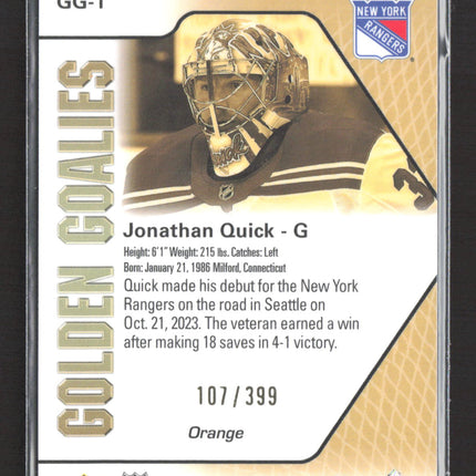 2024 Upper Deck Allure Golden Goalies Jonathan Quick #GG-1 Orange 107/399