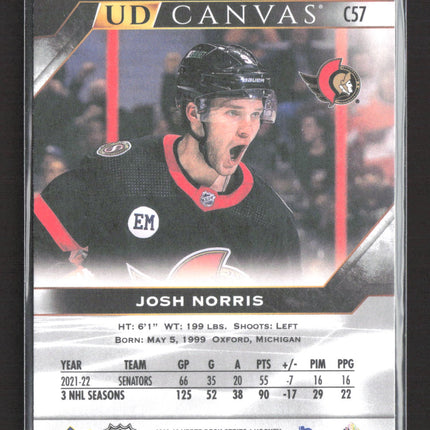 2022 Upper Deck Series 1 UD Canvas Josh Norris #C57 Black & White