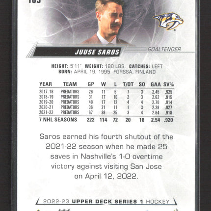 2022 Upper Deck Series 1 Juuse Saros #105