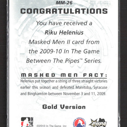 2010 In The Game Between The Pipes Masked Men II Riku Helenius #MM-26 Gold