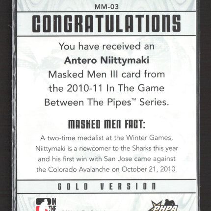 2011 In The Game Between The Pipes Masked Men III Antero Niittymaki #MM-03 Gold