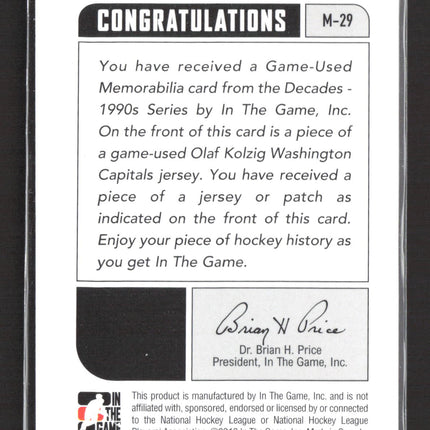 2013 In The Game Decades - 1990s Olaf Kolzig #M-29 of Game-Used Jersey 1/1
